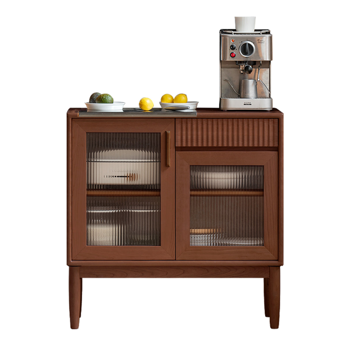 Solid Wood Sideboard with Fluted Glass Doors