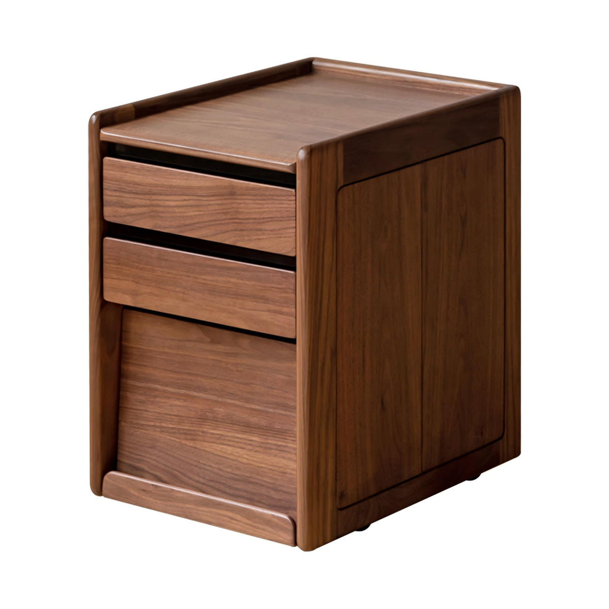 Solid Oak Wood Rolling Side Table with Storage