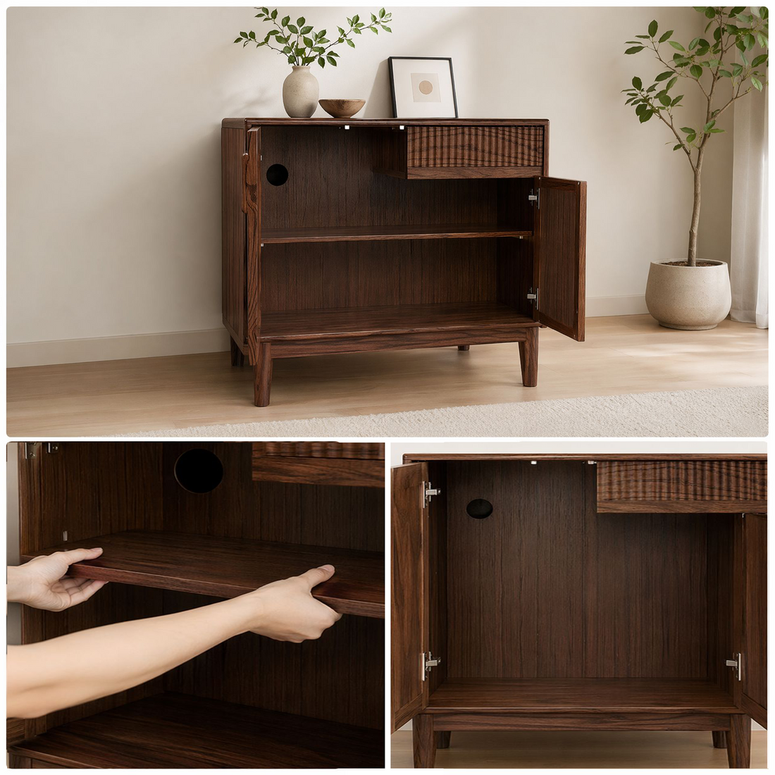Tool-free adjustable shelf with 3 heights