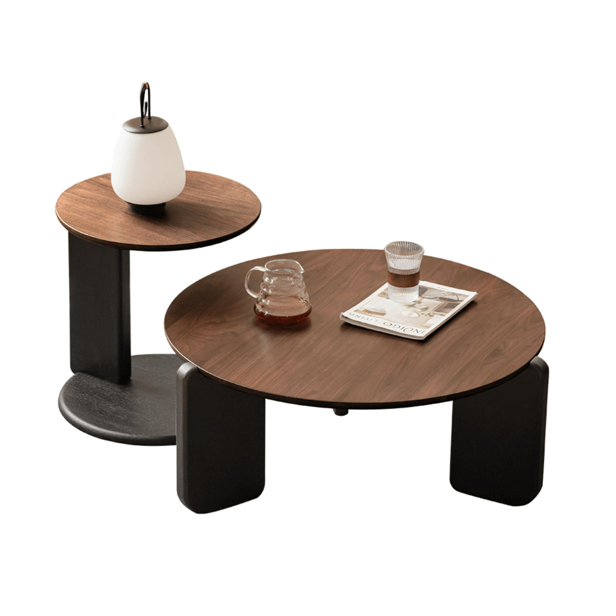 Round Walnut Top Coffee Table with Oak Legs