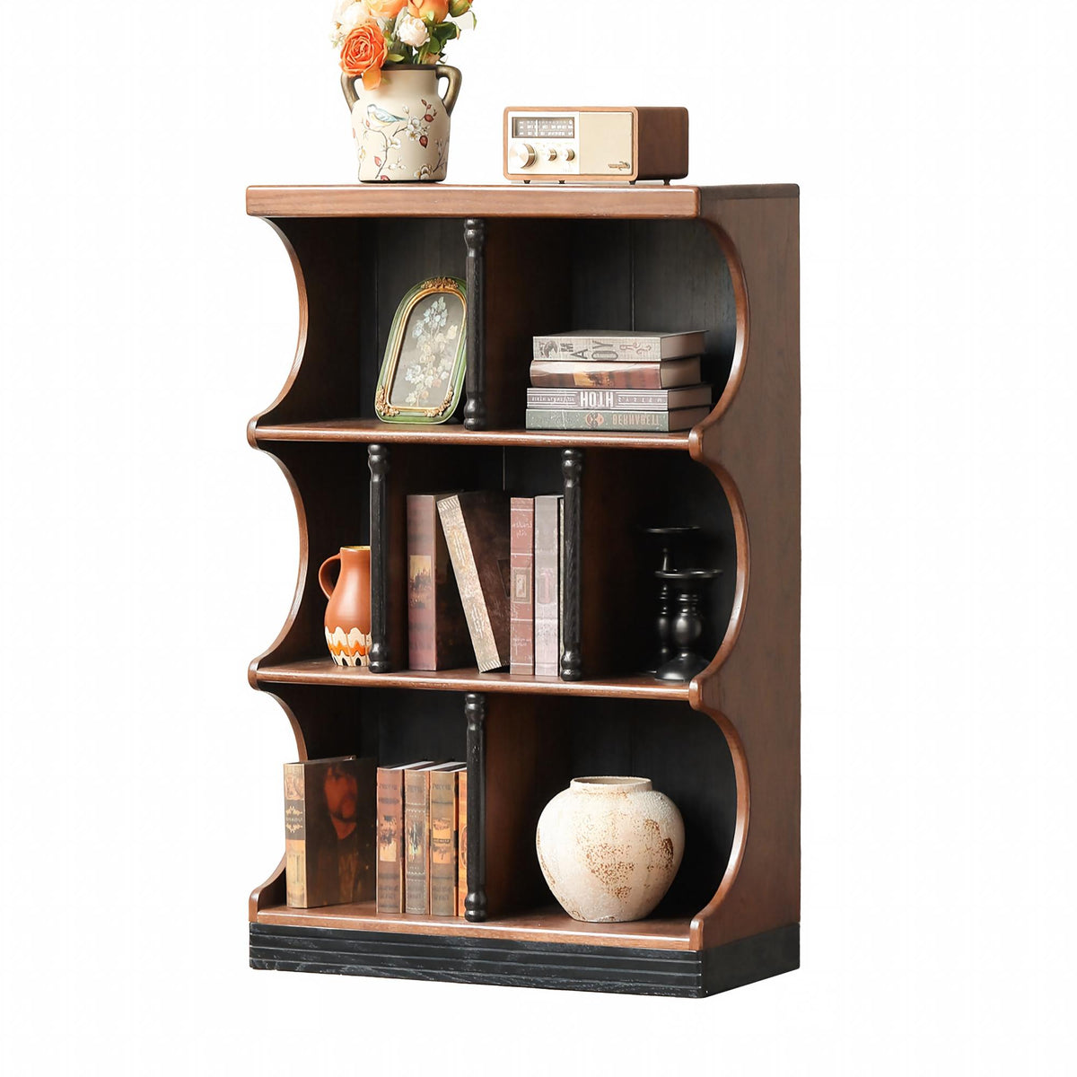 Solid Wood French Vintage Bookcase with Classic Shape
