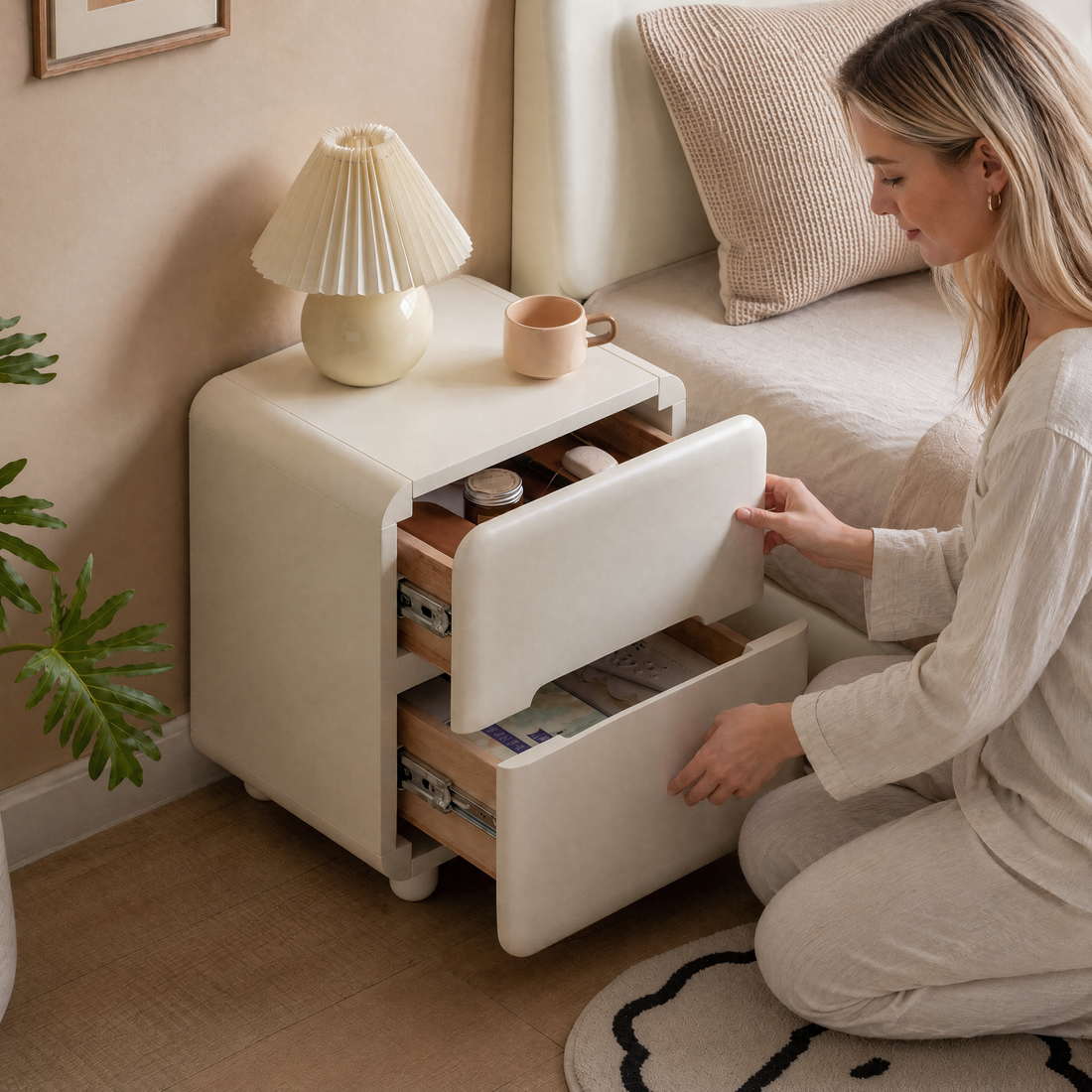 Deep drawers glide smoothly, dust‑free