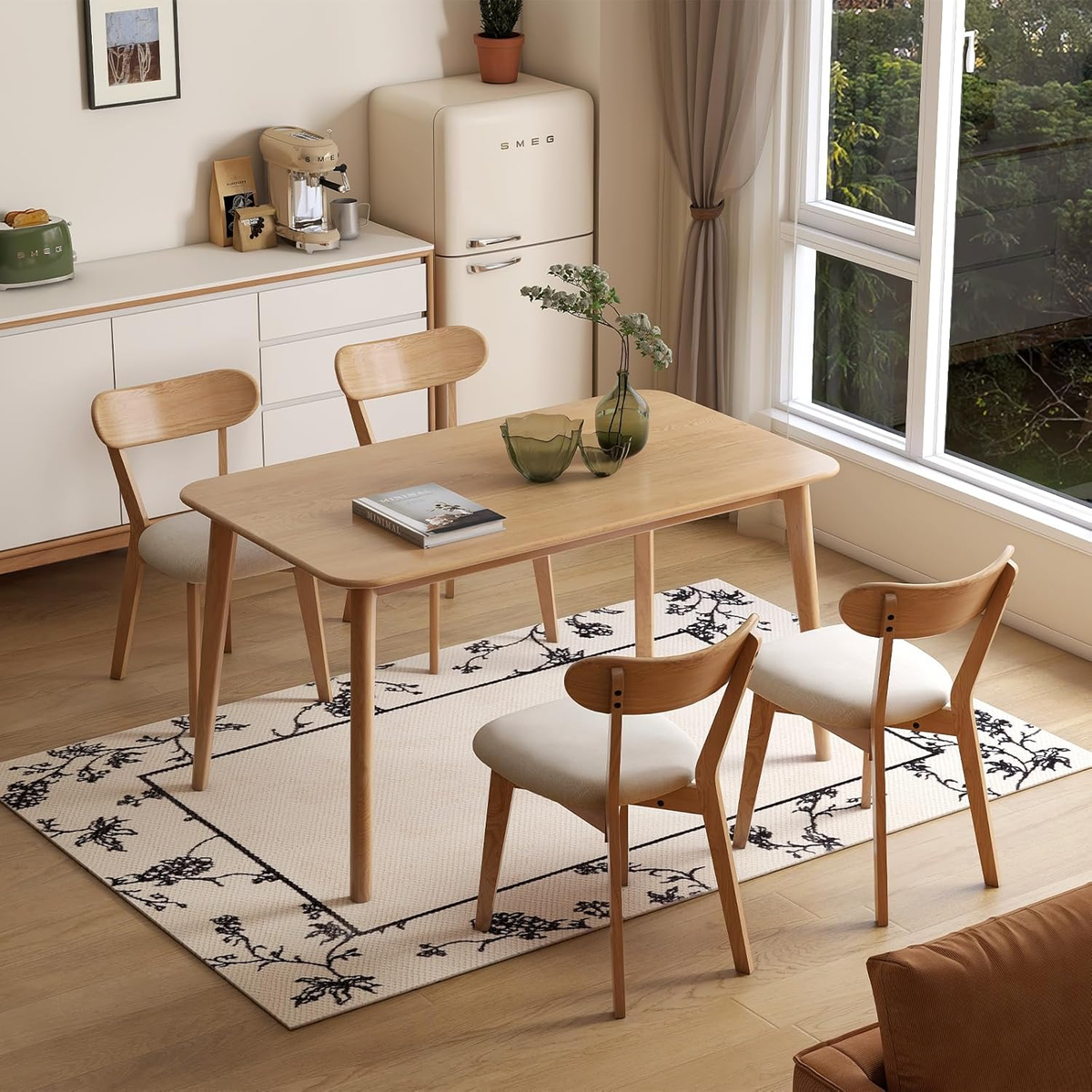 Solid Oak Dining Chair with Fabric Seat