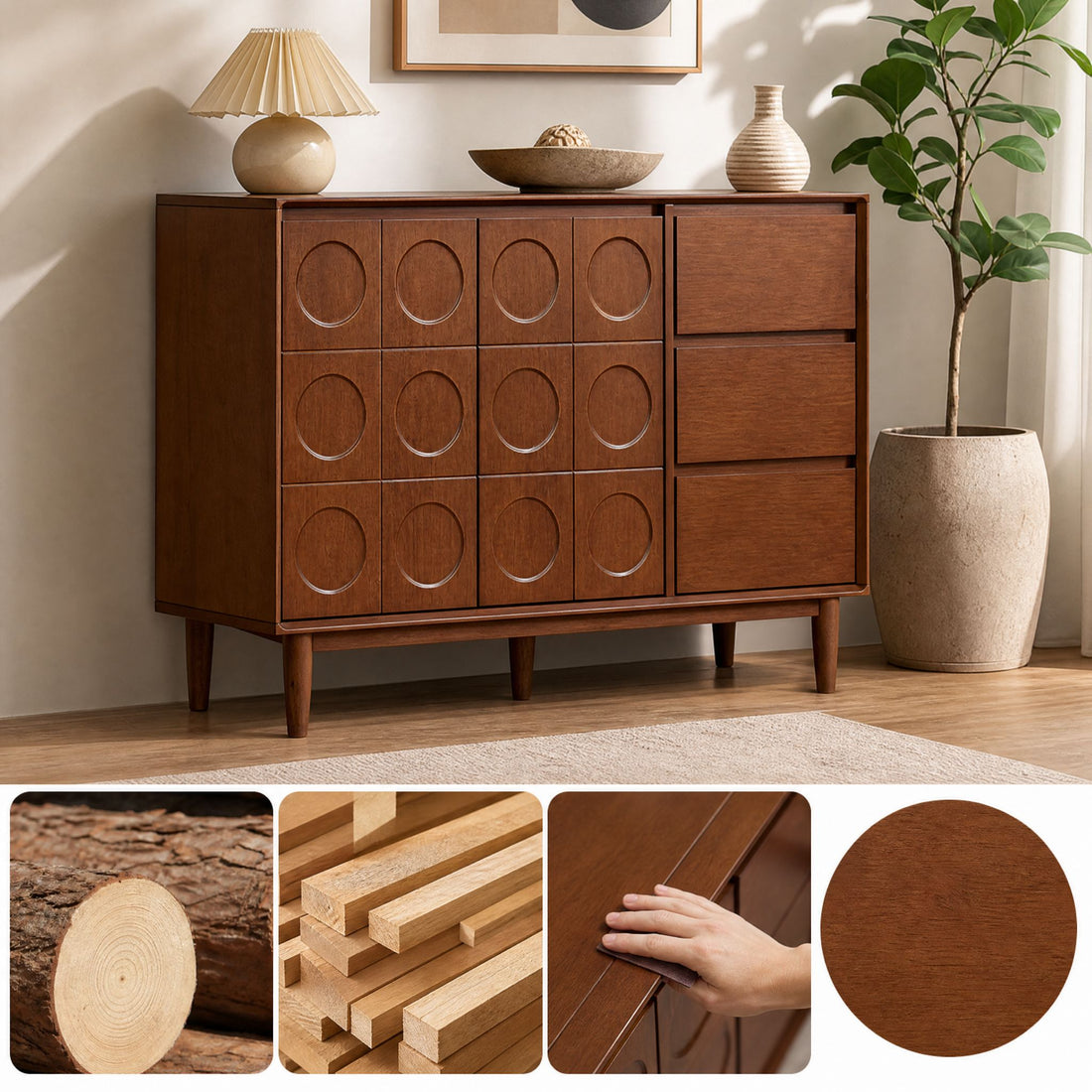 Solid rubberwood with natural warm grain