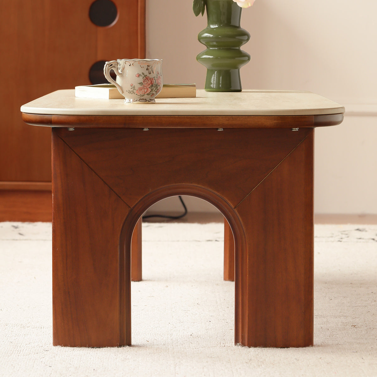 Tulipwood Coffee Table with Travertine Stone Top