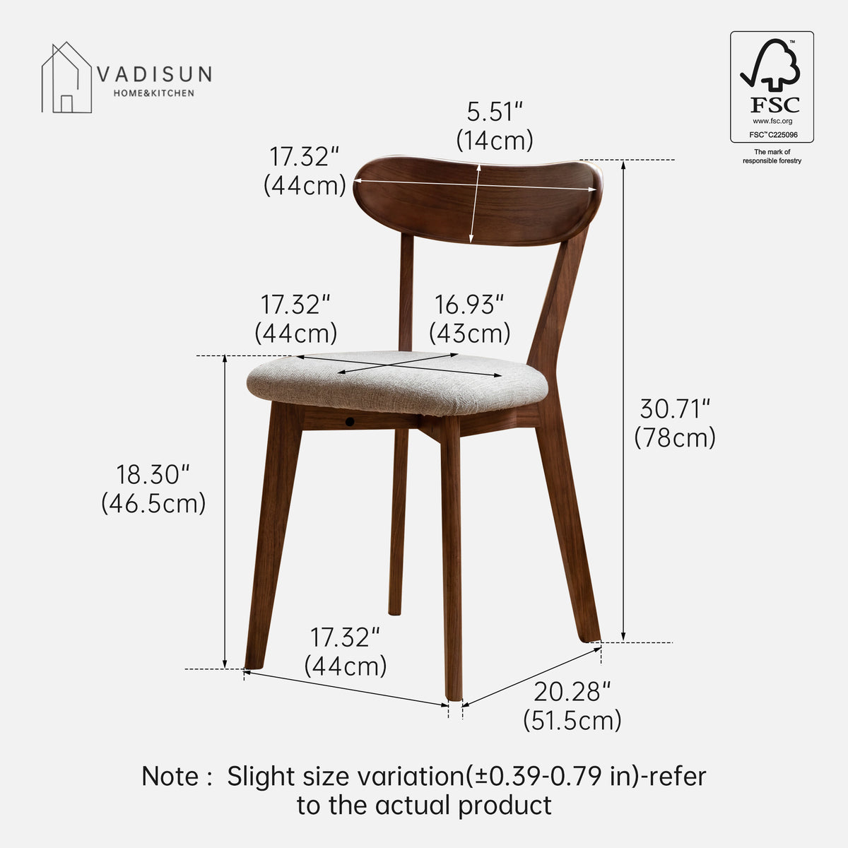 Solid Oak Dining Chair with Fabric Seat