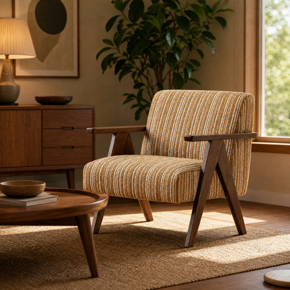 Solid beech frame, mid‑century stable design