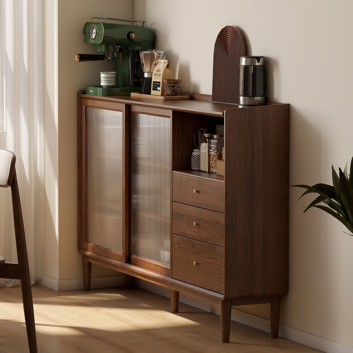 Yeswood Rubberwood Sideboard with Glass Doors
