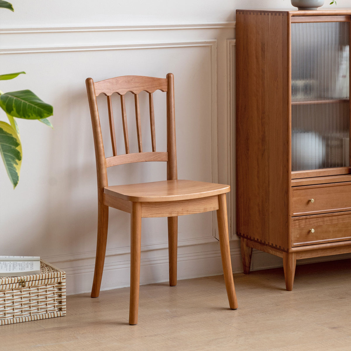 2 Solid Cherry Wood Windsor Dining Chair Spindle Back