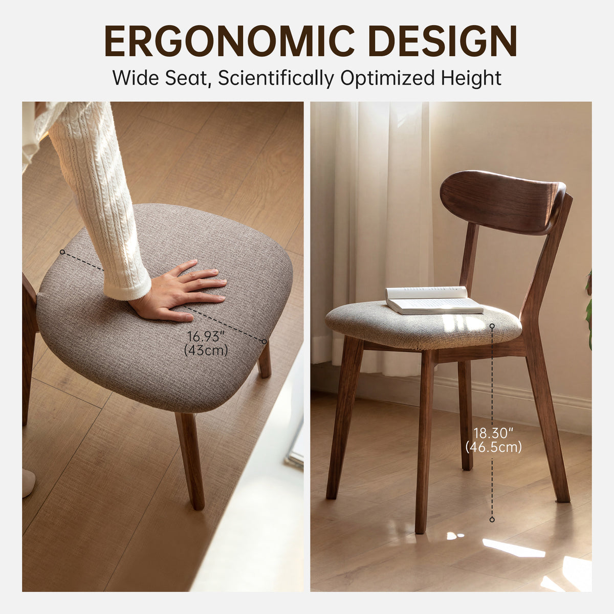 Solid Oak Dining Chair with Fabric Seat
