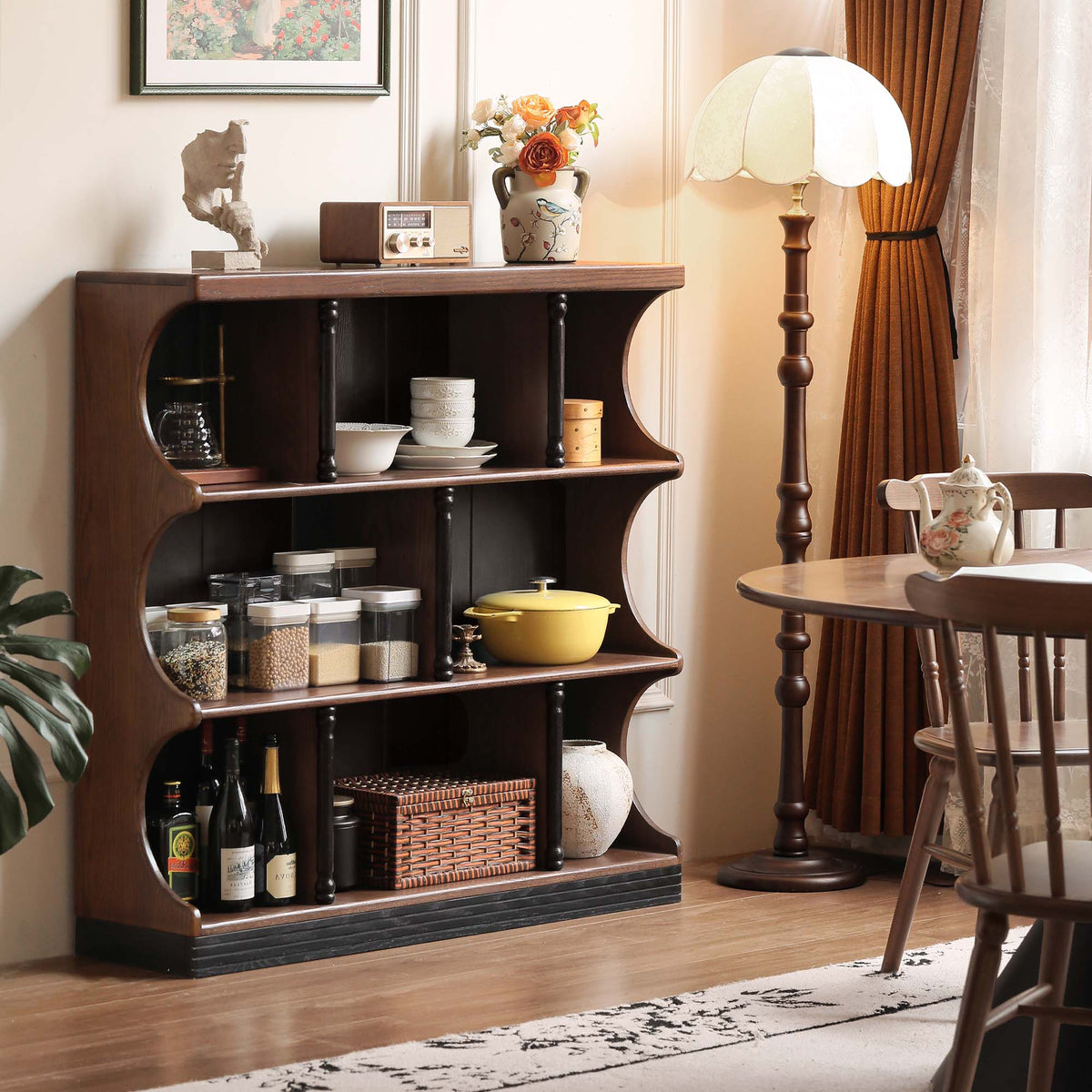 Solid Wood French Vintage Bookcase with Classic Shape