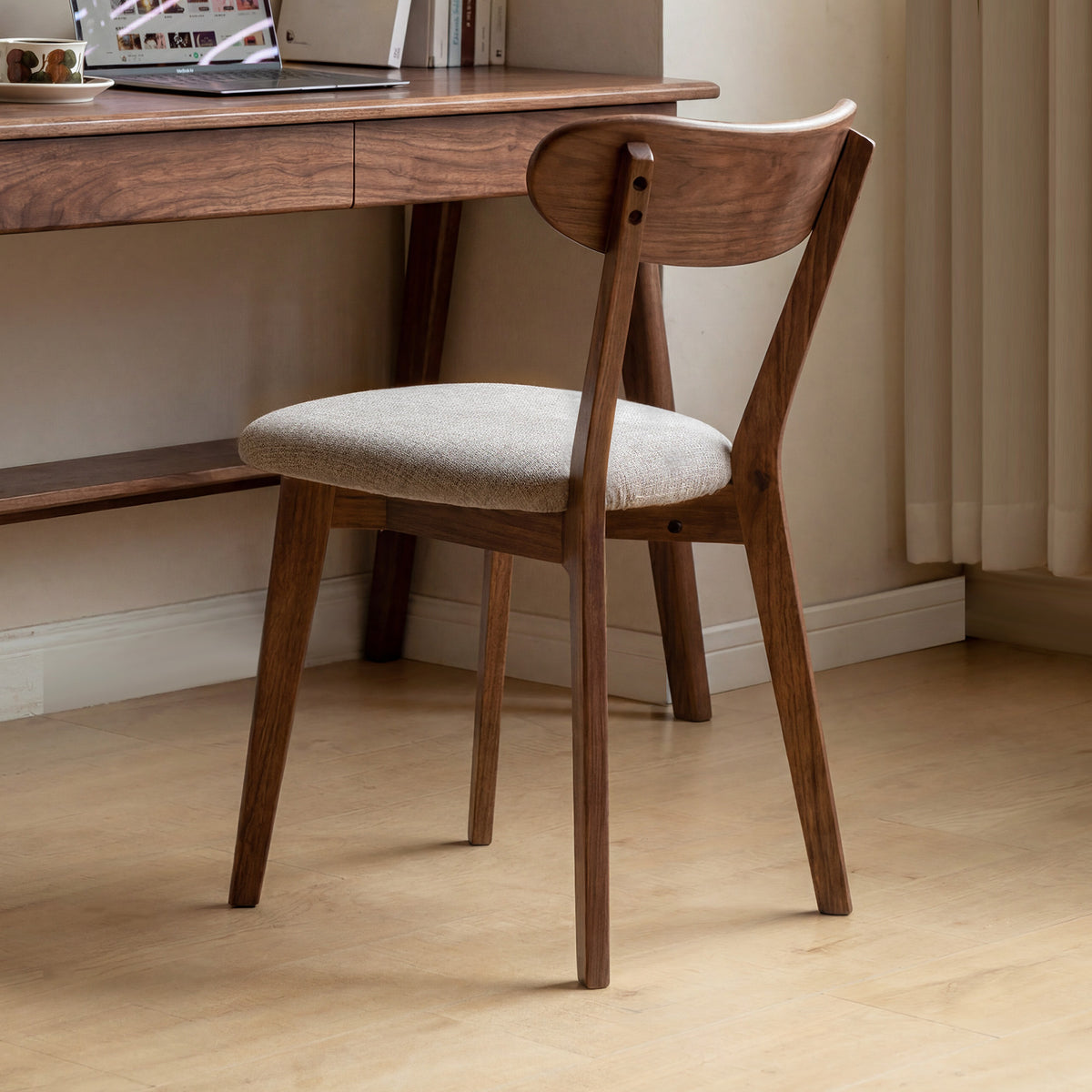Solid Oak Dining Chair with Fabric Seat