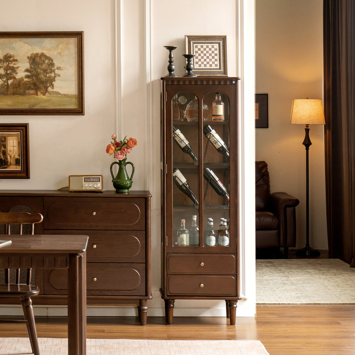 Solid Wood Wine Bar Cabinet with Glass Doors LED