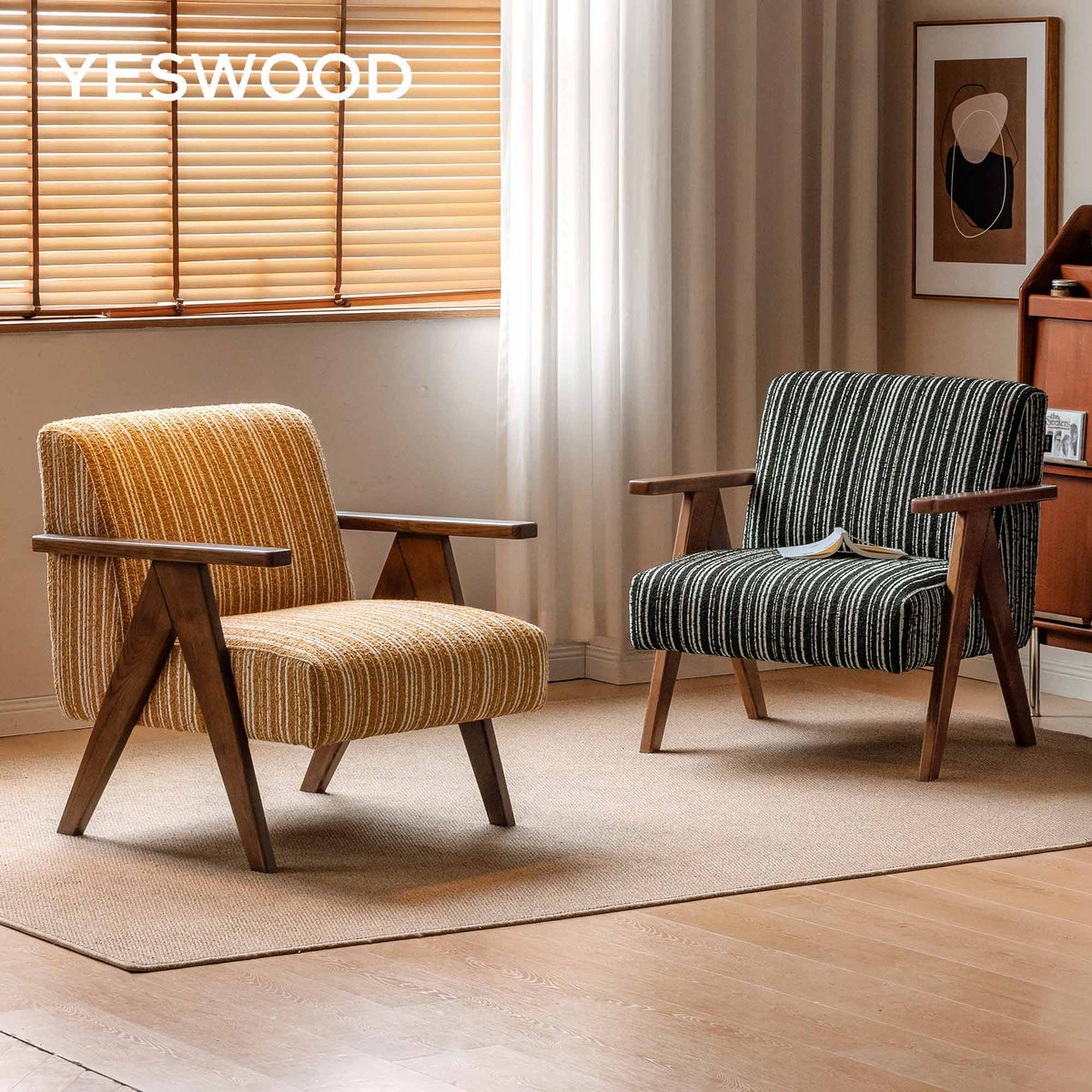 Solid Wood Armchair with High-Resilience Foam Seat