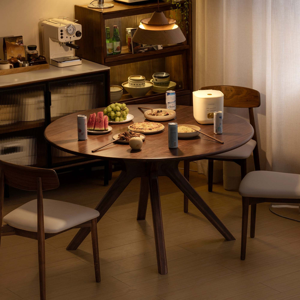 43.3'' Round Black Walnut Dining Table Intersecting Base