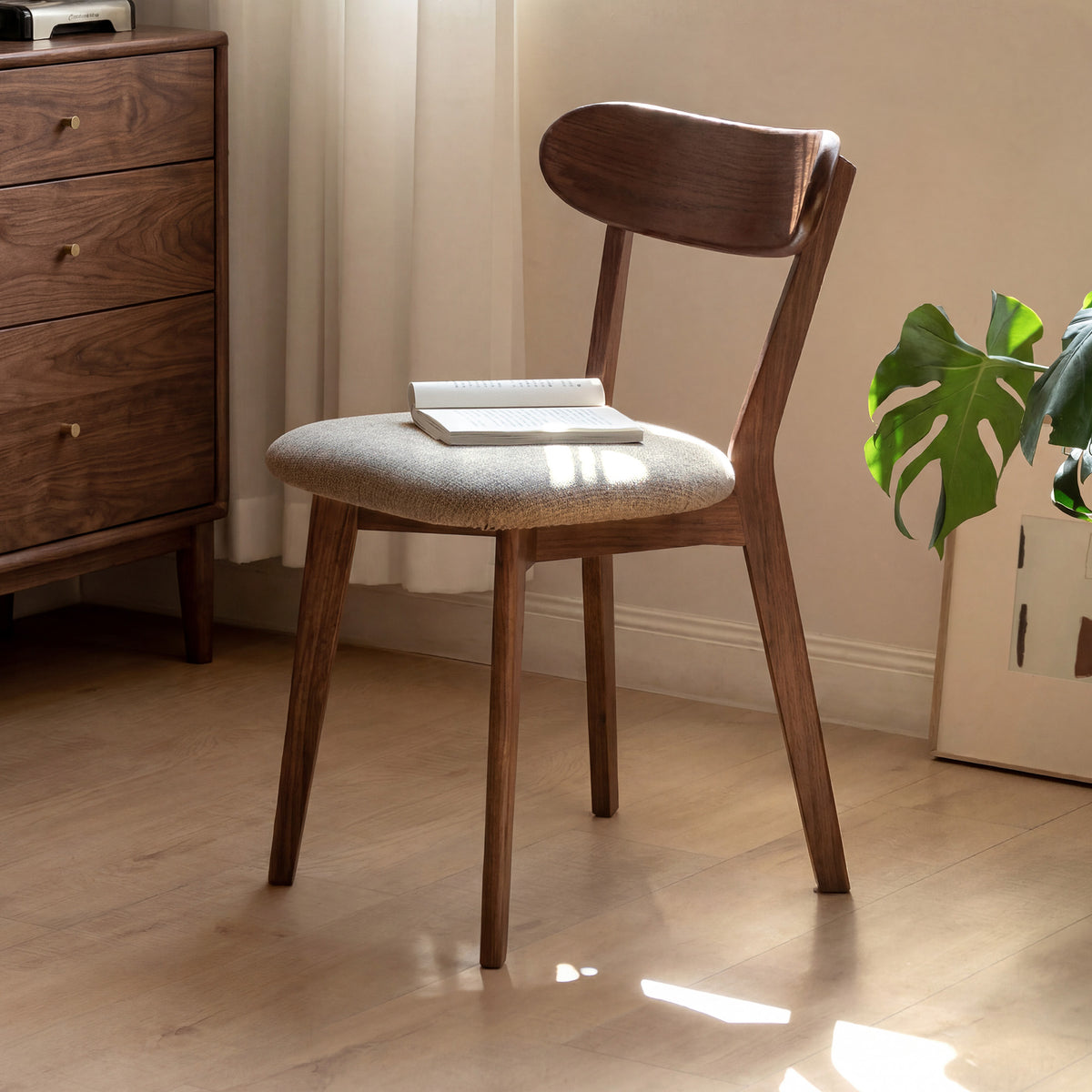 Solid Oak Dining Chair with Fabric Seat