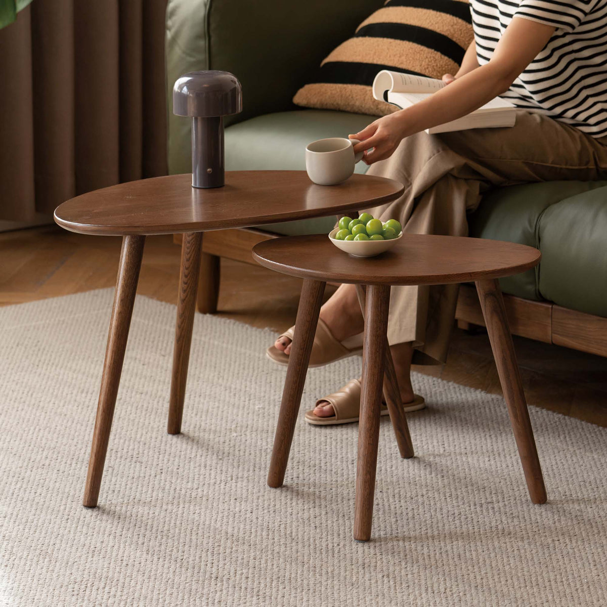 Small Oval Solid Oak Coffee Table Mid Century