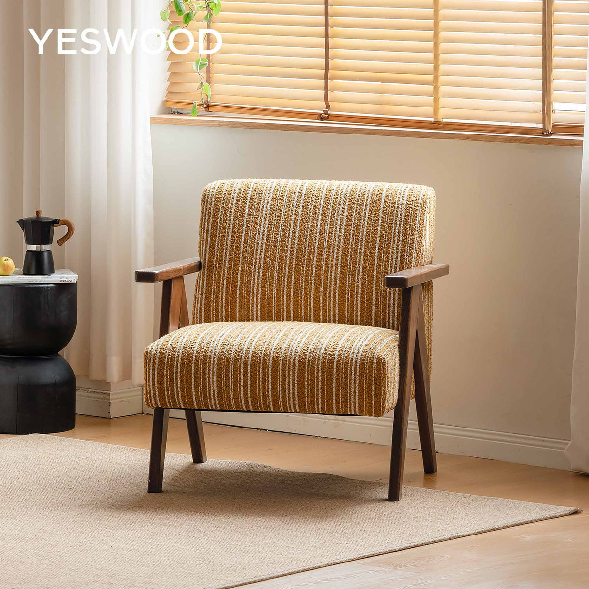 Solid Wood Armchair with High-Resilience Foam Seat