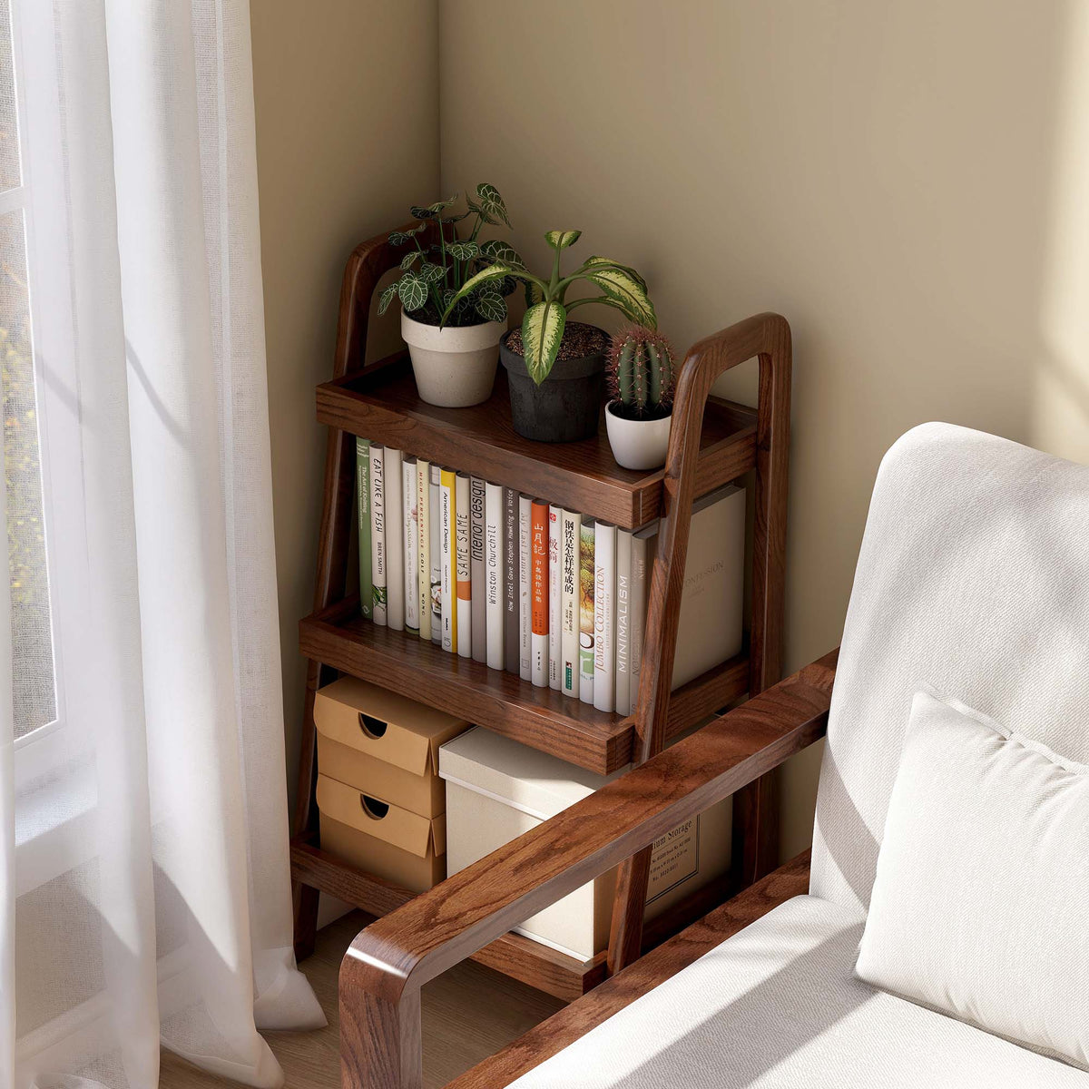 Solid Oak 3-5 Tier Ladder Bookshelf Stable Frame