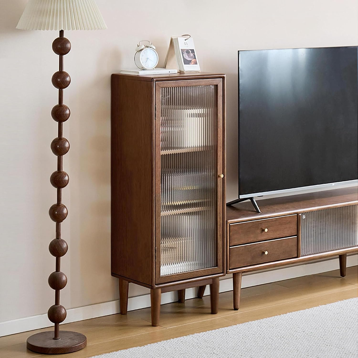 16.54'' Solid Rubberwood Narrow Cabinet with Glass Door