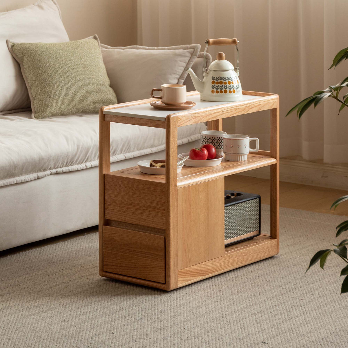 Solid Wood Narrow Side Table with Storage