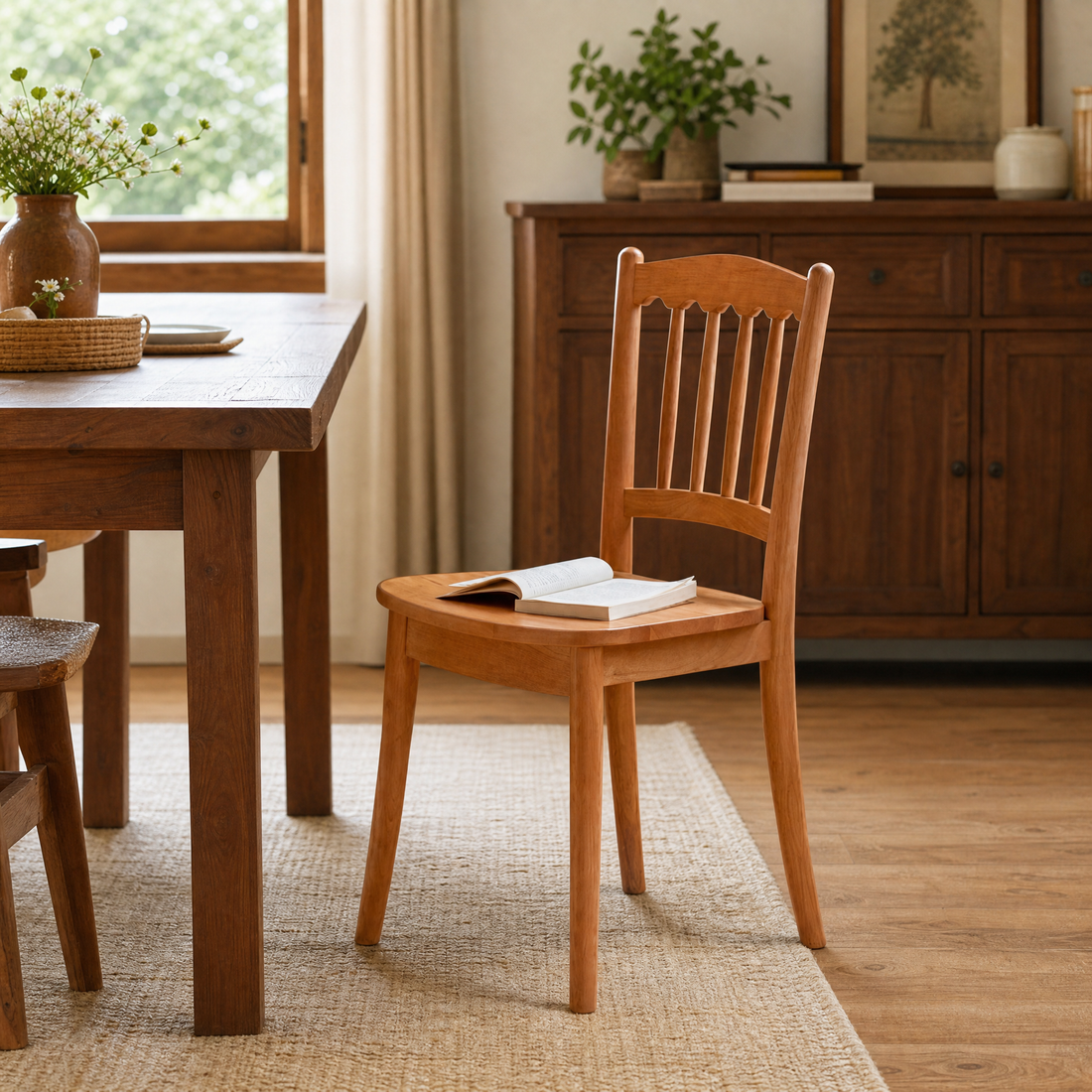 Solid cherry wood, scalloped wave back