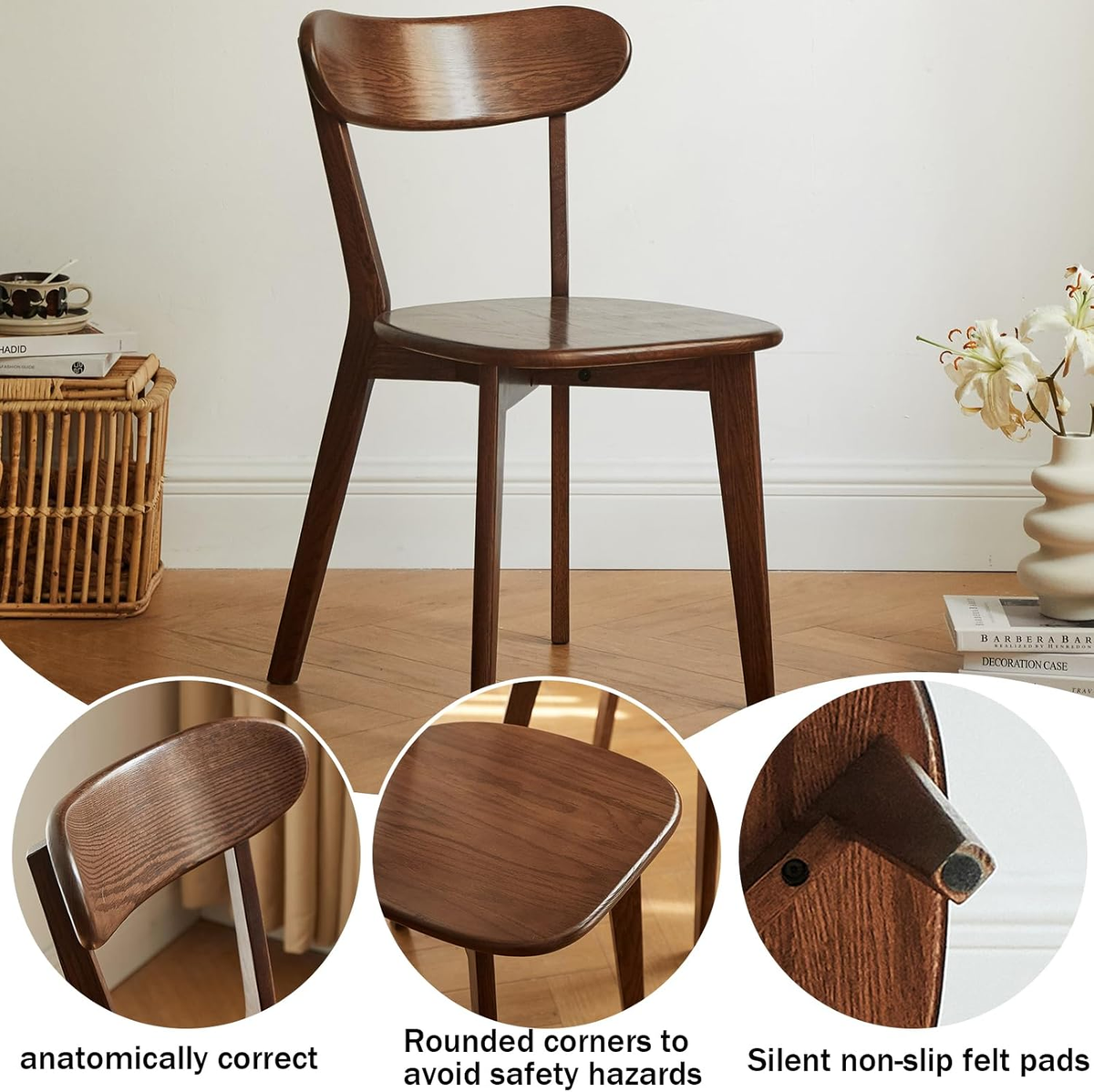 Solid Oak Dining Chair with Curved Backrest