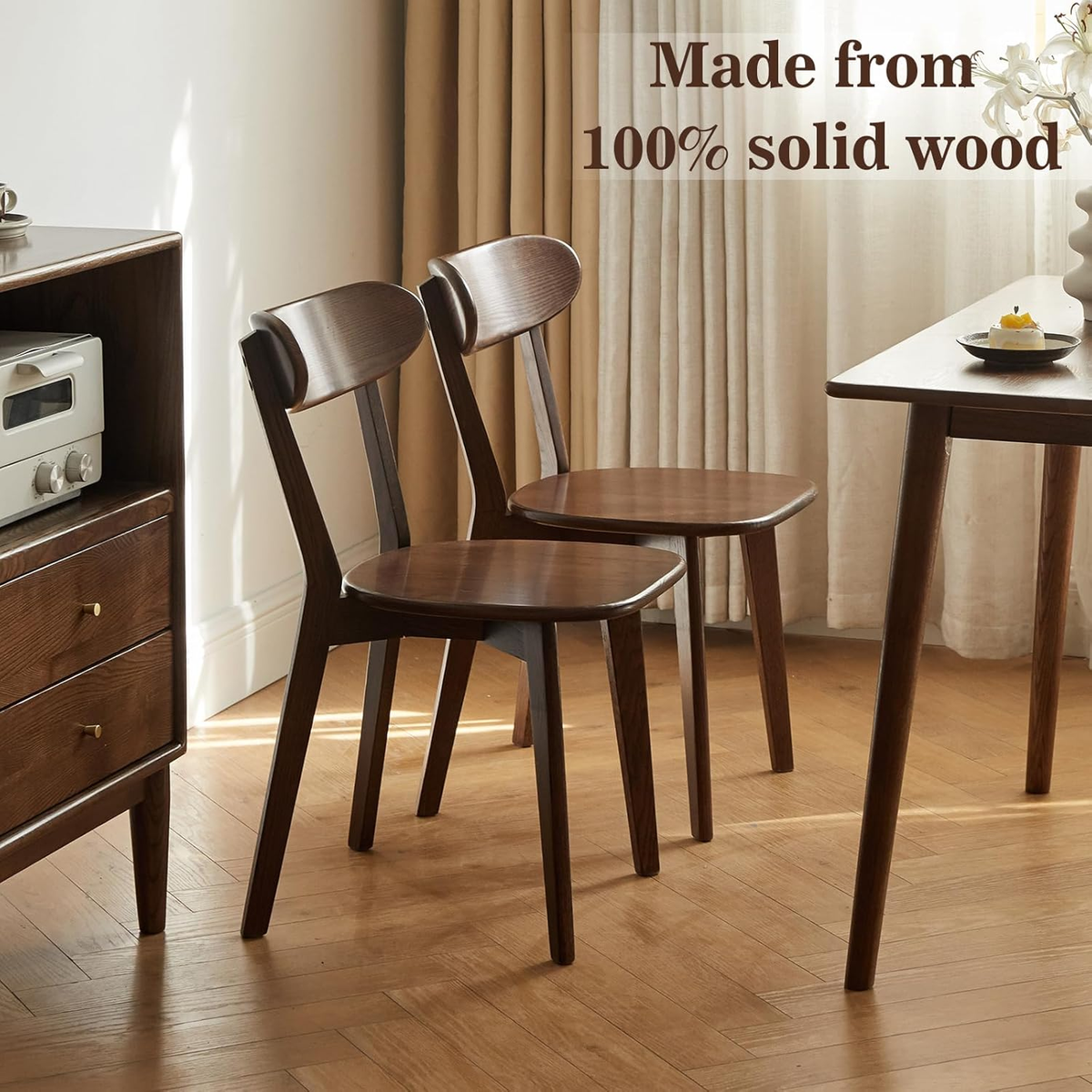 Solid Oak Dining Chair with Curved Backrest