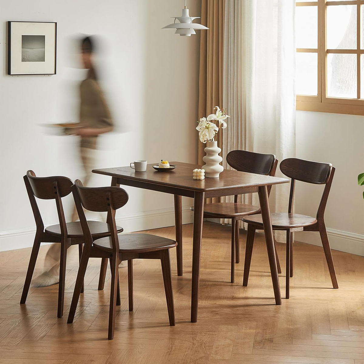 Solid Oak Dining Chair with Curved Backrest