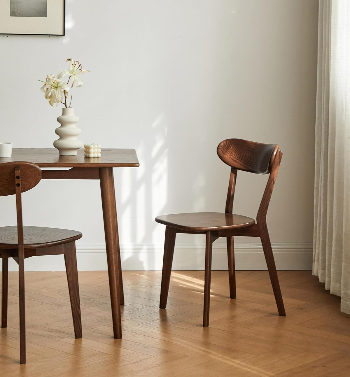 Solid Oak Dining Chair with Curved Backrest