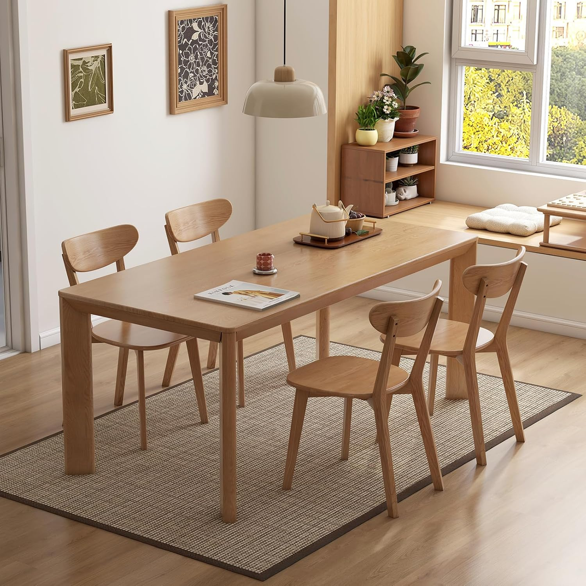 Solid Oak Dining Chair with Curved Backrest