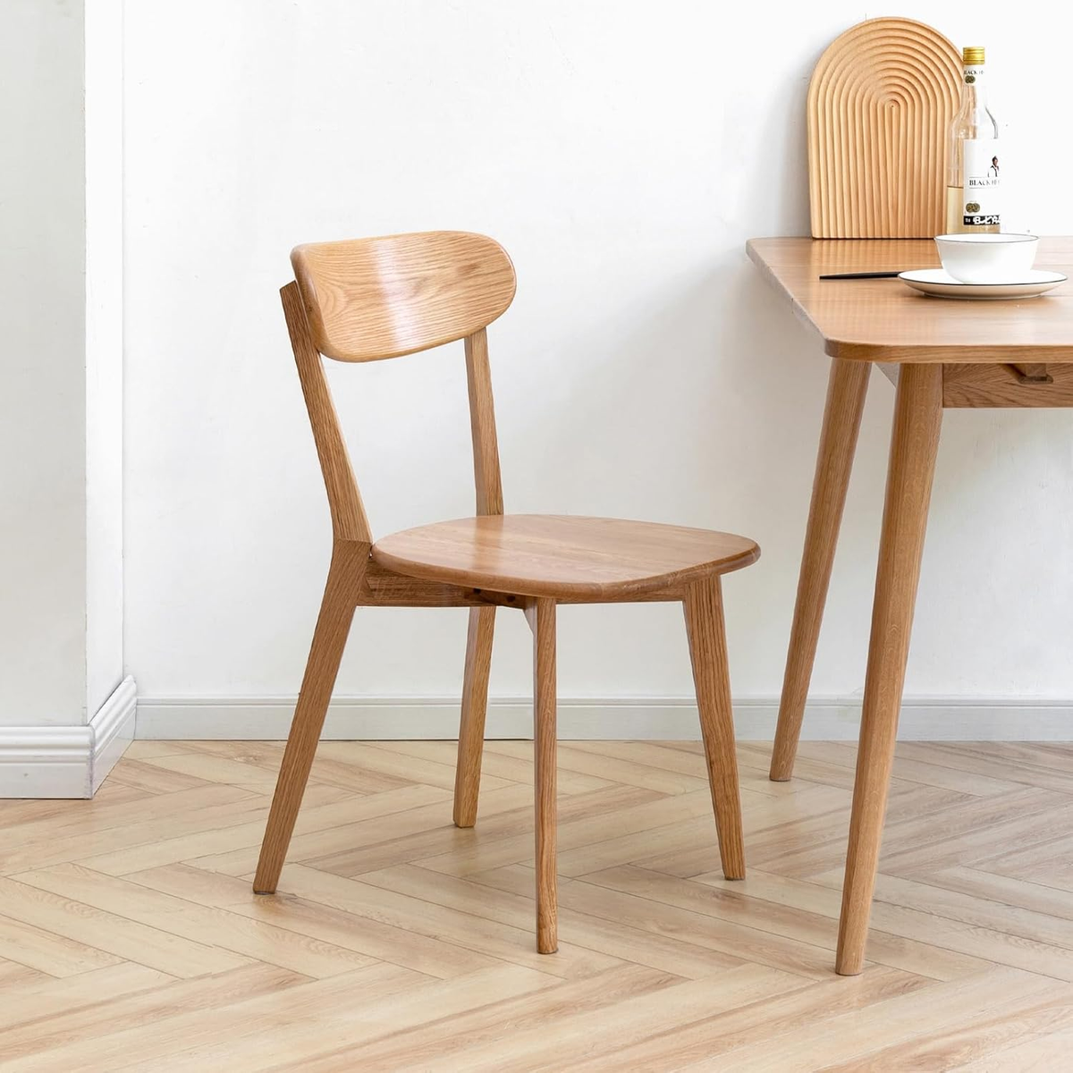 Solid Oak Dining Chair with Curved Backrest