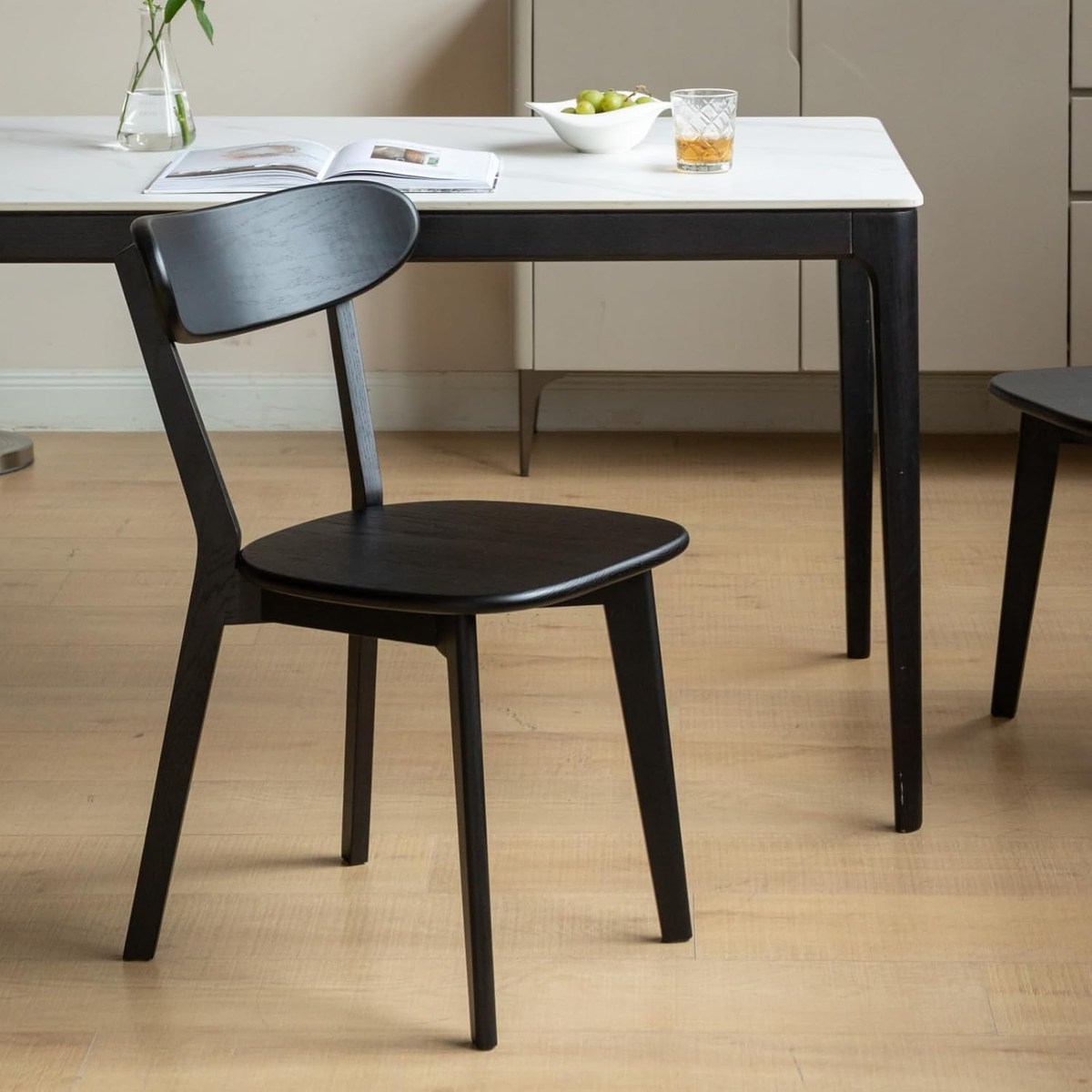 Solid Oak Dining Chair with Curved Backrest