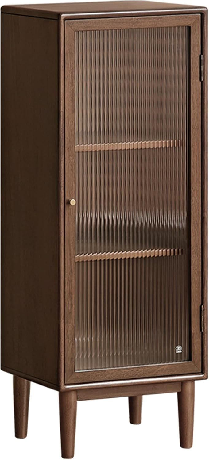 16.54'' Solid Rubberwood Narrow Cabinet with Glass Door